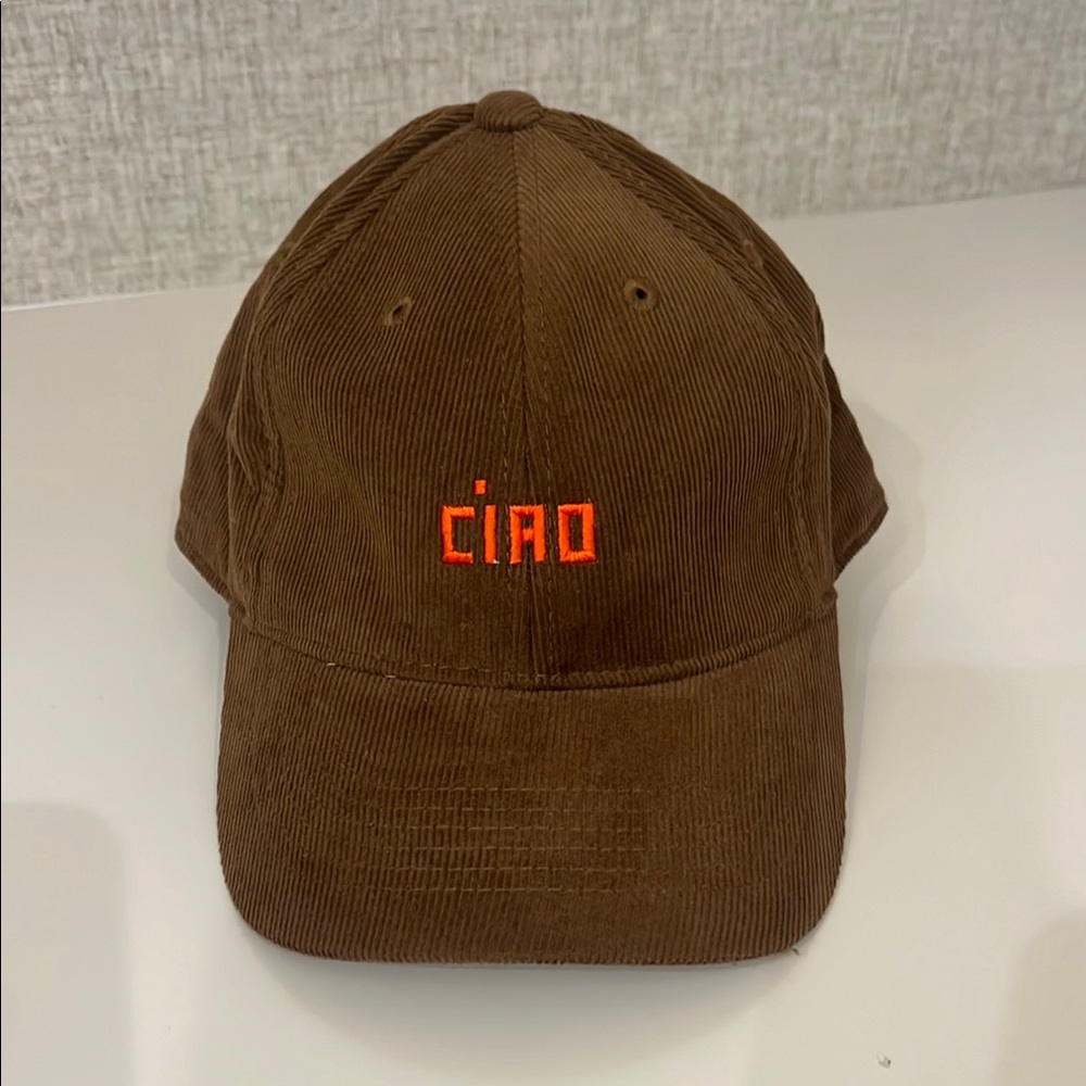 Brown Corduroy Cap with Orange Embroidery